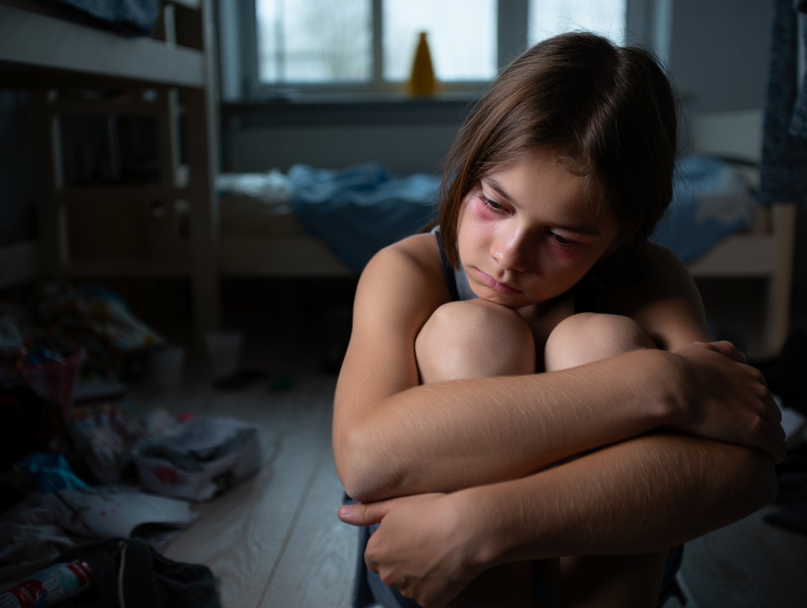 Девочка сидит на полу